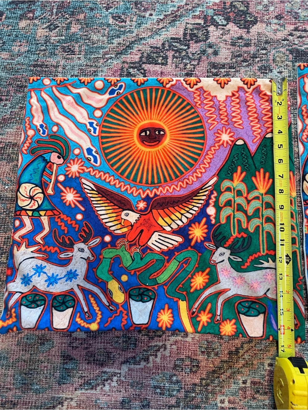 Set of 2 Vibrant Folk Art Sun & Animals Accent Pillow Covers - Multicolor